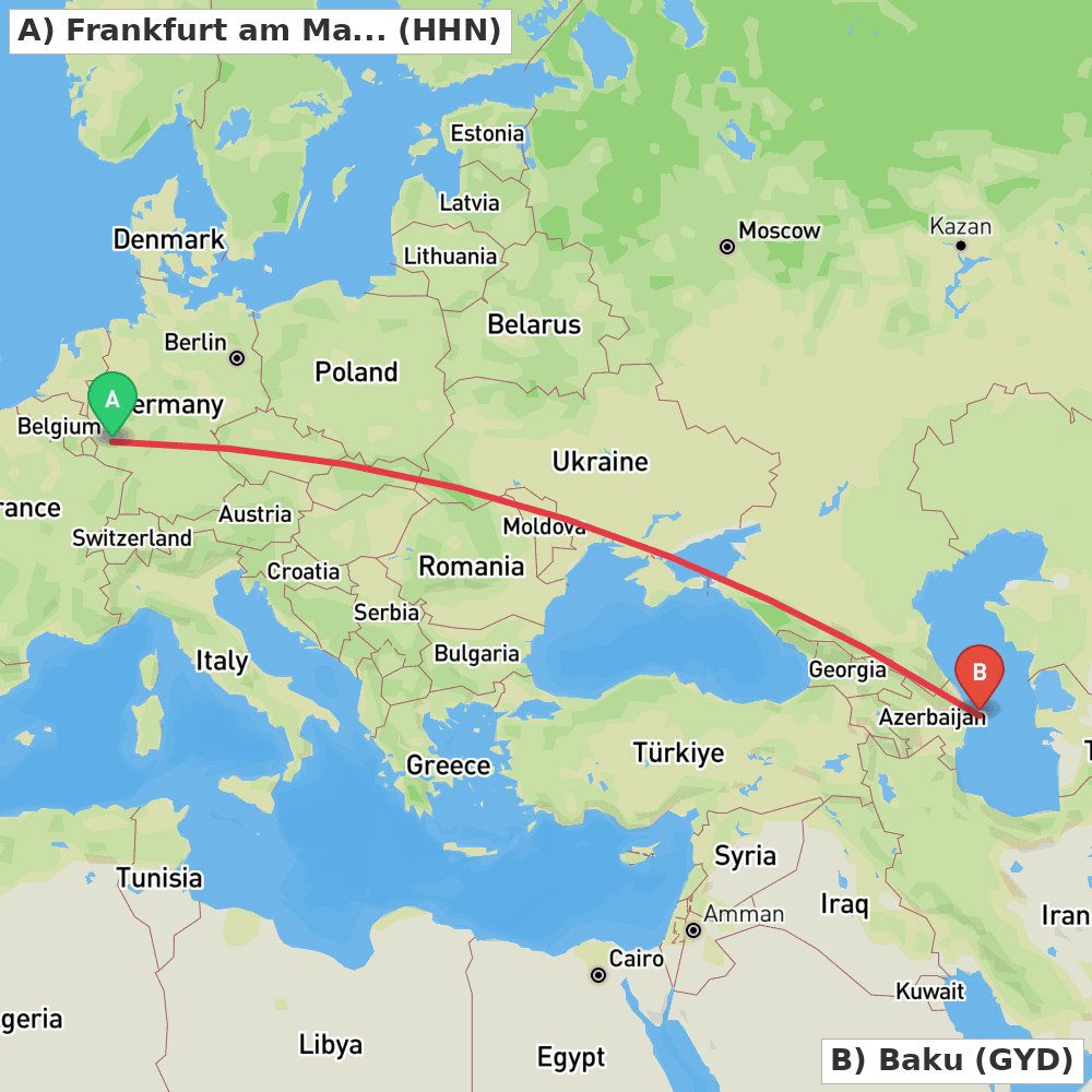 Flight route map from Frankfurt am Main (Lautzenhausen) to Baku