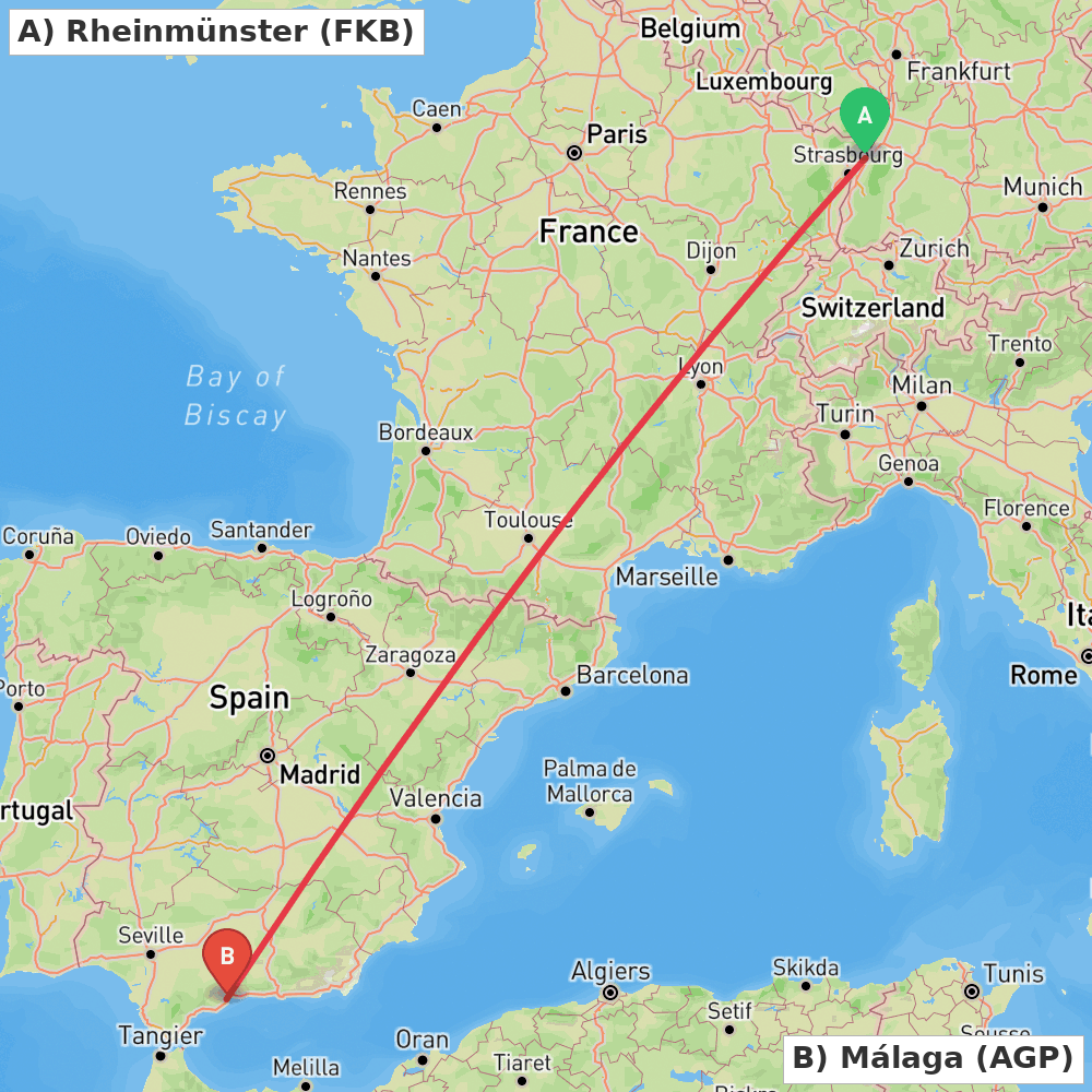 Flight route map from Rheinmünster to Málaga