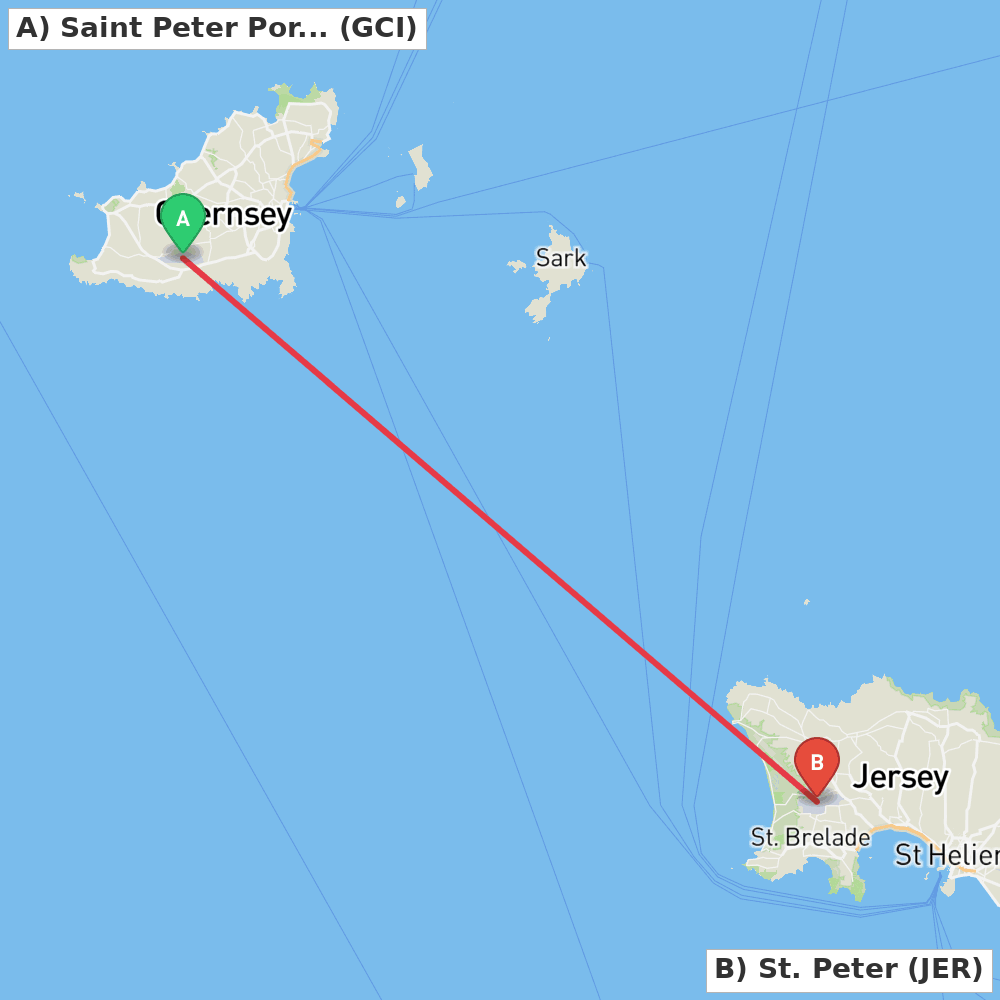 Flight route map from Saint Peter Port to St. Peter