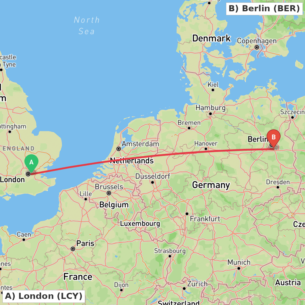 Flight route map from London to Berlin