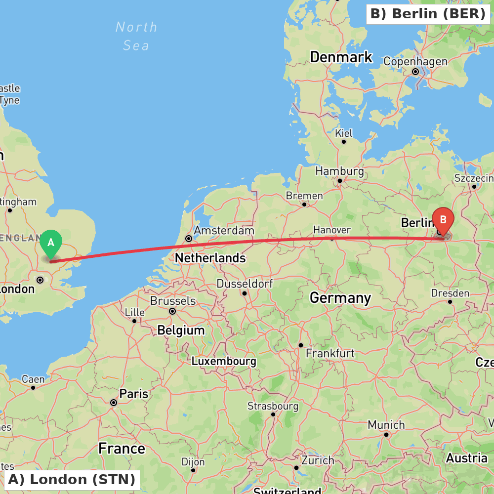 Flight route map from London to Berlin