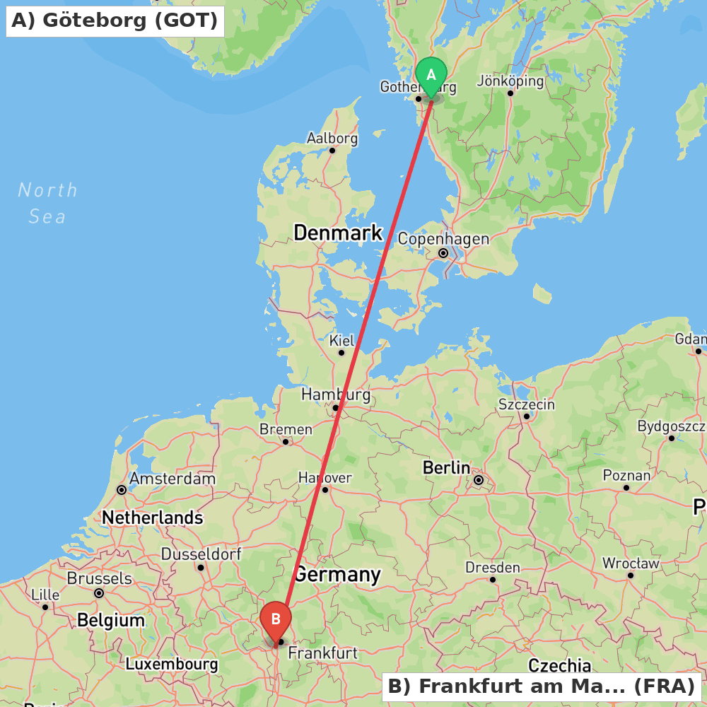 Flight route map from Göteborg to Frankfurt am Main