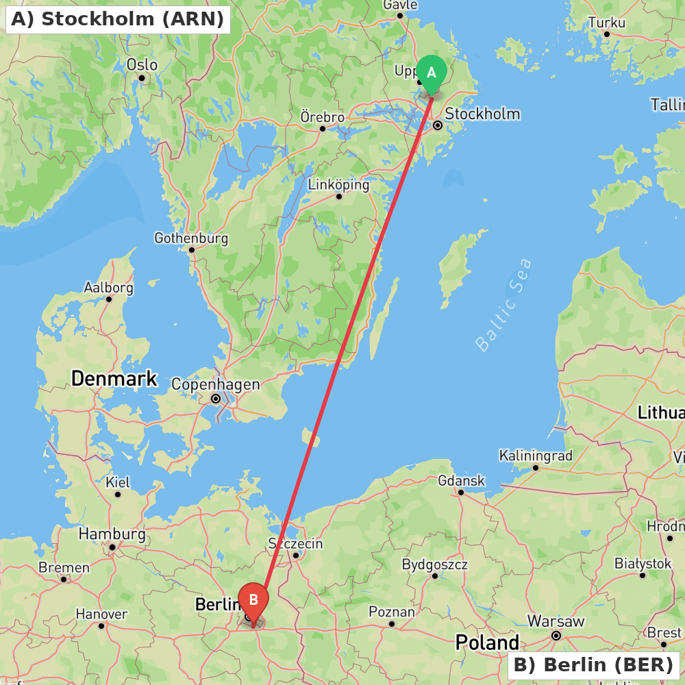 Flight route map from Stockholm to Berlin