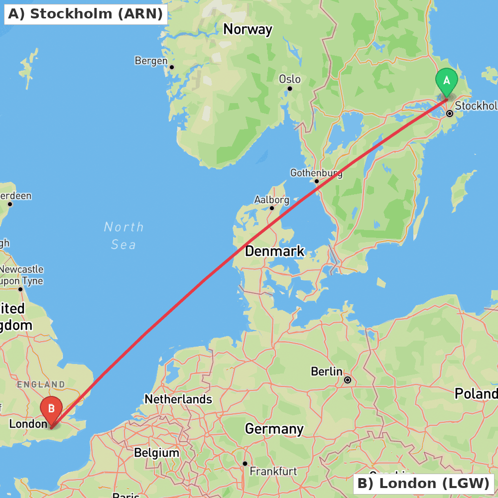 Flight route map from Stockholm to London