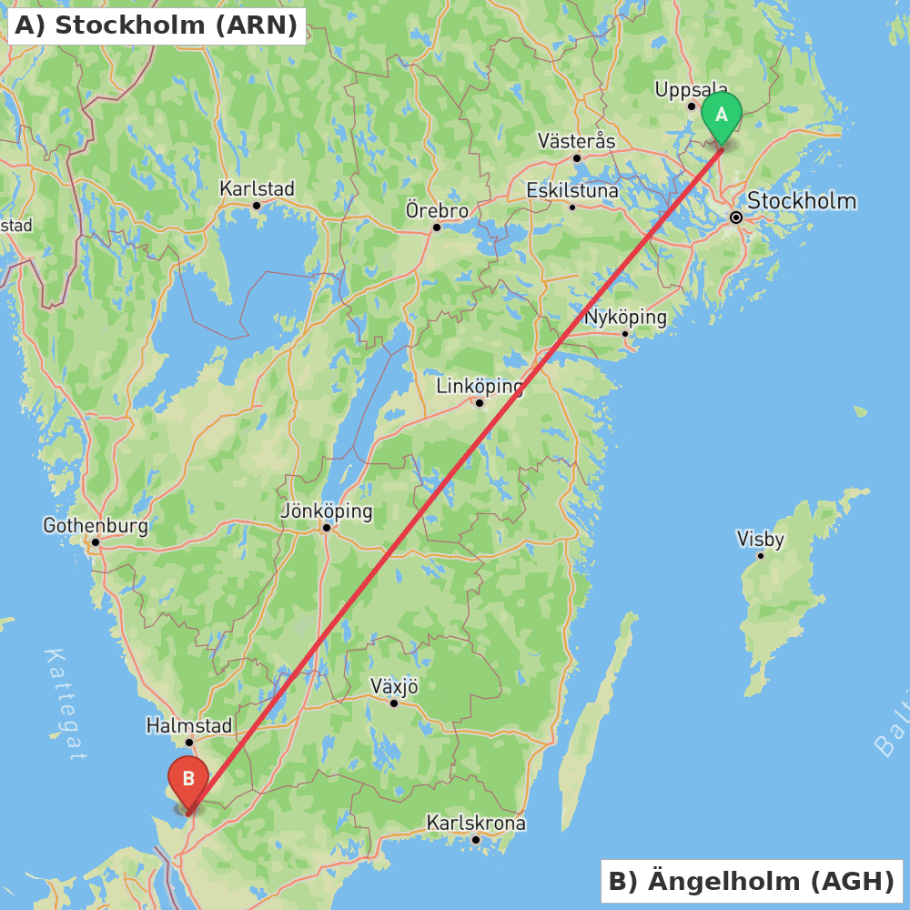 Flight route map from Stockholm to Ängelholm