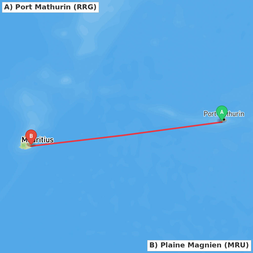 Flight route map from Port Mathurin to Plaine Magnien