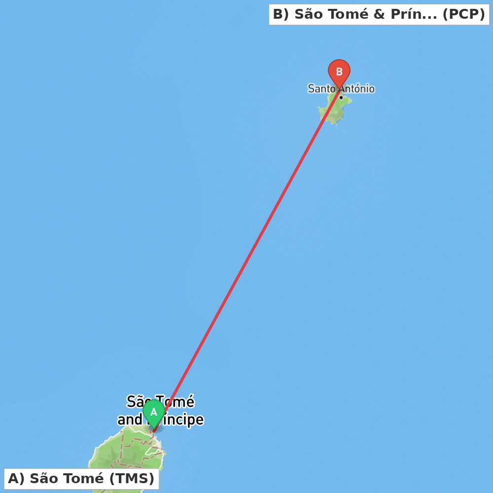 Flight route map from São Tomé to São Tomé & Príncipe