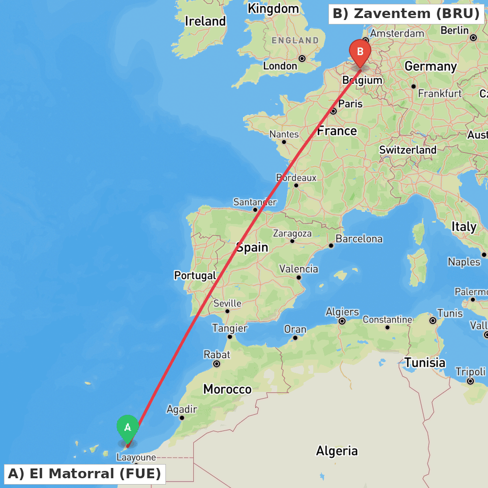 Flight route map from El Matorral to Zaventem