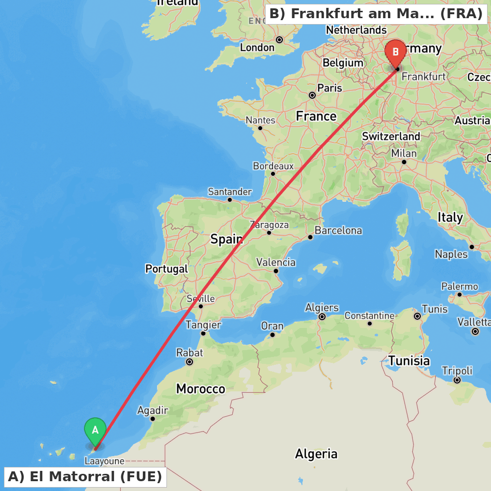 Flight route map from El Matorral to Frankfurt am Main