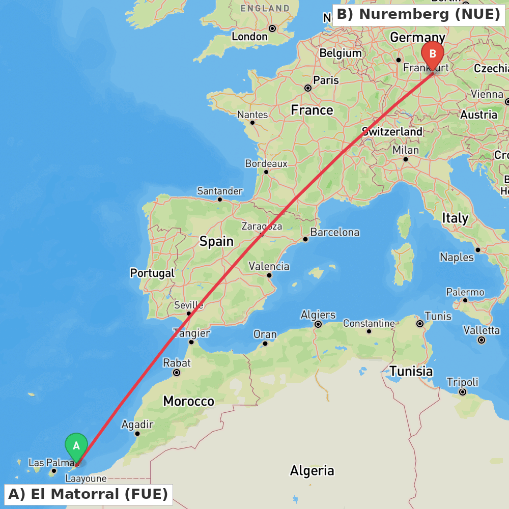 Flight route map from El Matorral to Nuremberg