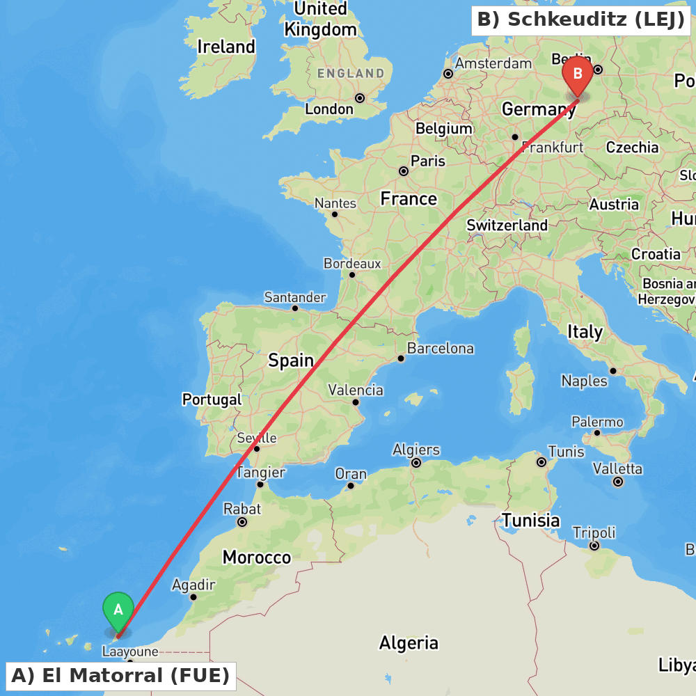 Flight route map from El Matorral to Schkeuditz