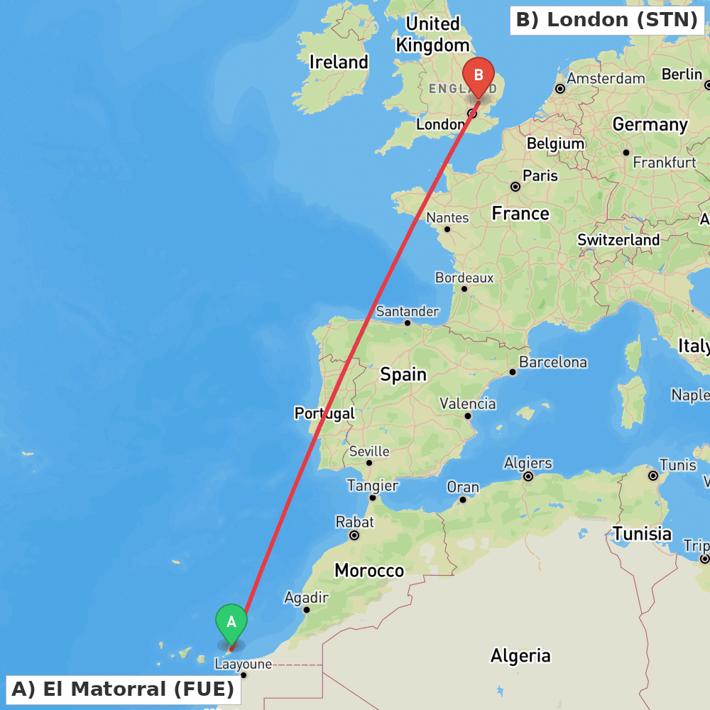 Flight route map from El Matorral to London
