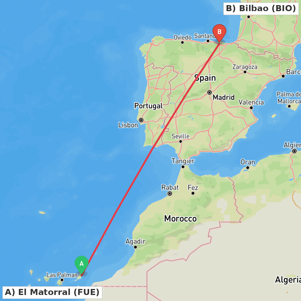 Flight route map from El Matorral to Bilbao