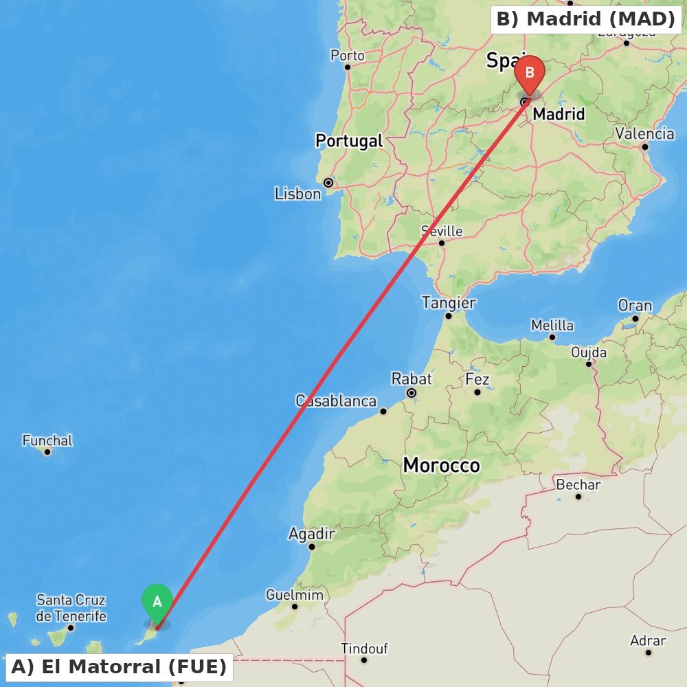 Flight route map from El Matorral to Madrid