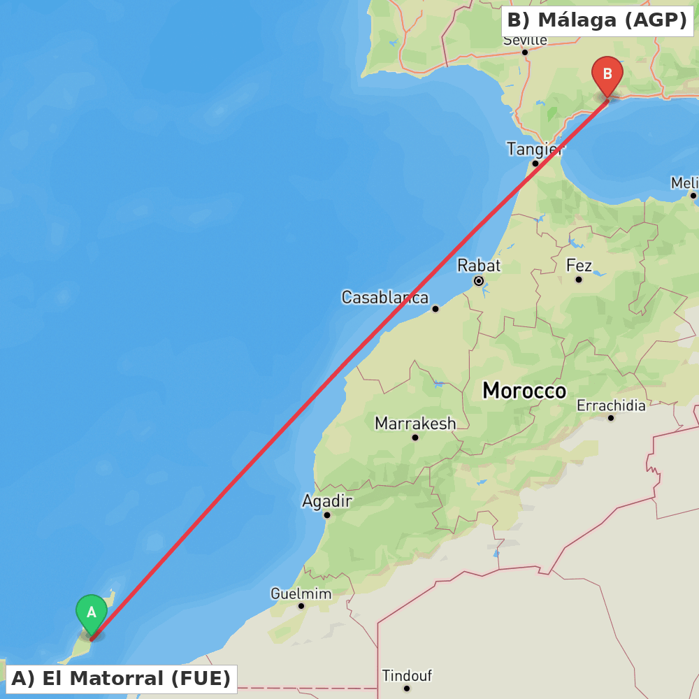 Flight route map from El Matorral to Málaga