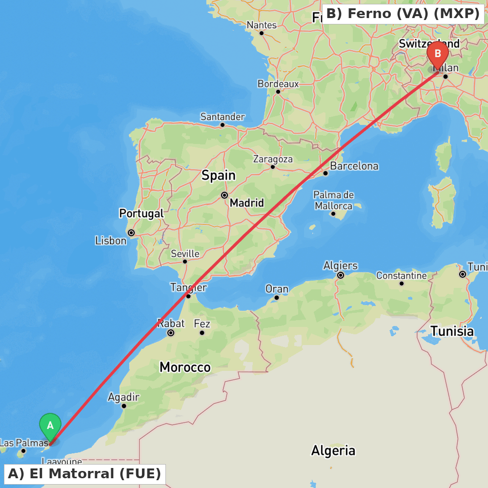 Flight route map from El Matorral to Ferno (VA)