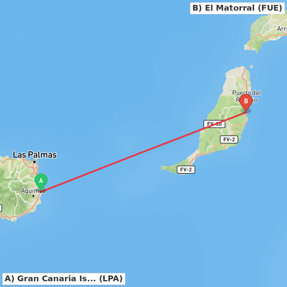 Flight route map from Gran Canaria Island to El Matorral