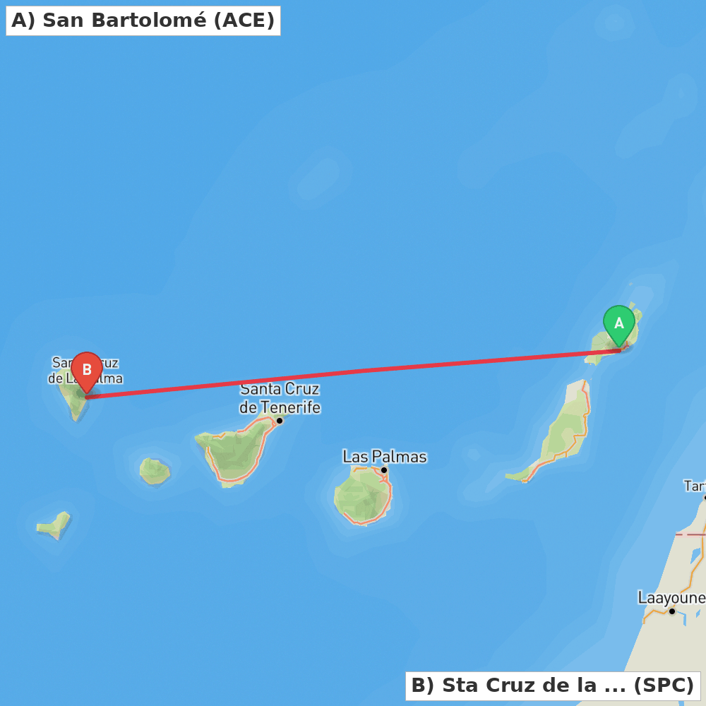 Flight route map from San Bartolomé to Sta Cruz de la Palma, La Palma Island