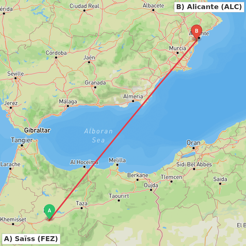 Flight route map from Saïss to Alicante