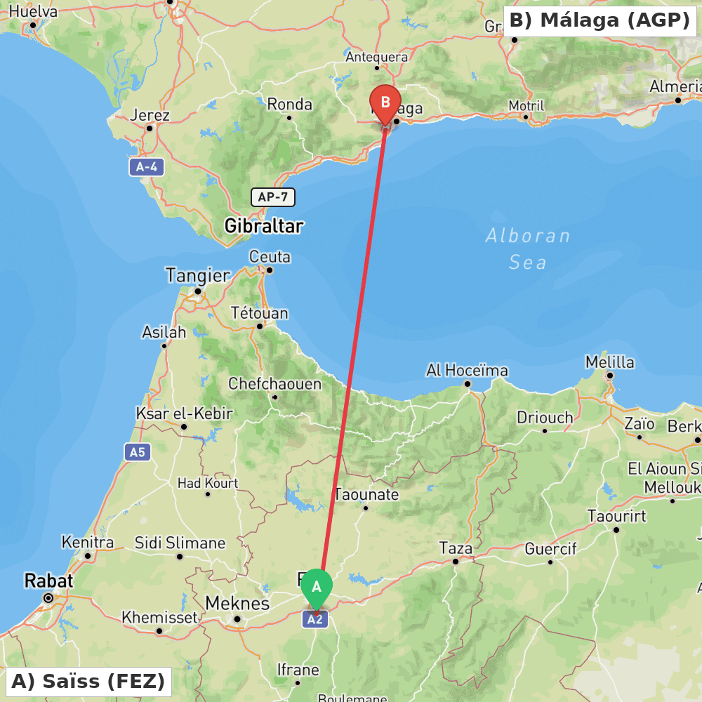 Flight route map from Saïss to Málaga