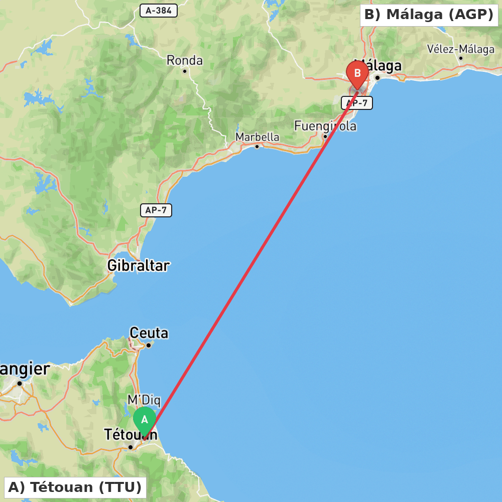 Flight route map from Tétouan to Málaga