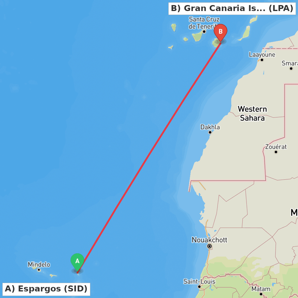 Flight route map from Espargos to Gran Canaria Island