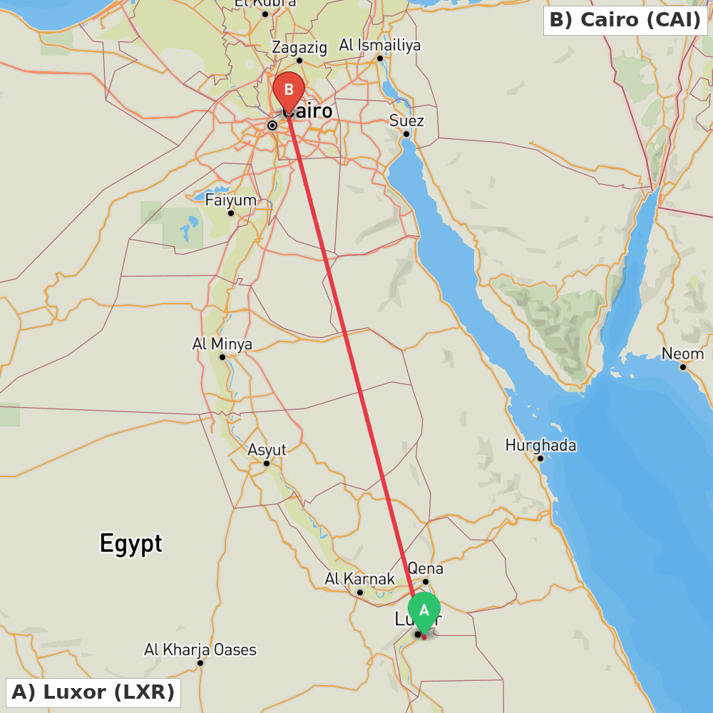 Flight route map from Luxor to Cairo