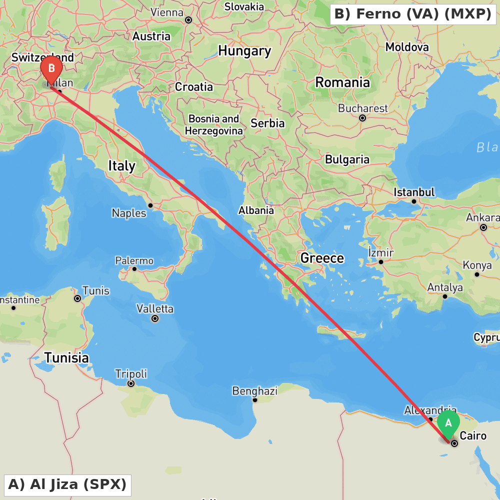 Flight route map from Al Jiza to Ferno (VA)