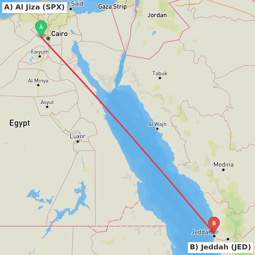 Flight route map from Al Jiza to Jeddah