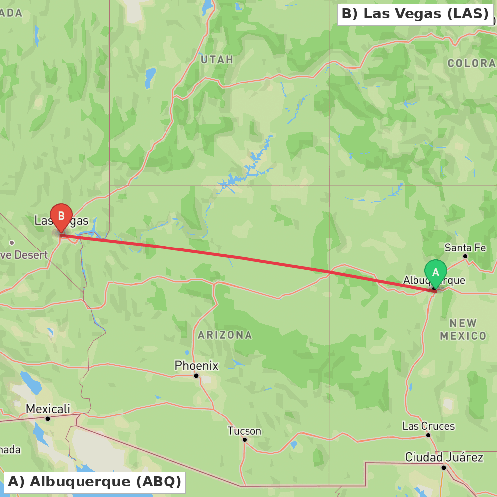 Flight route map from Albuquerque to Las Vegas