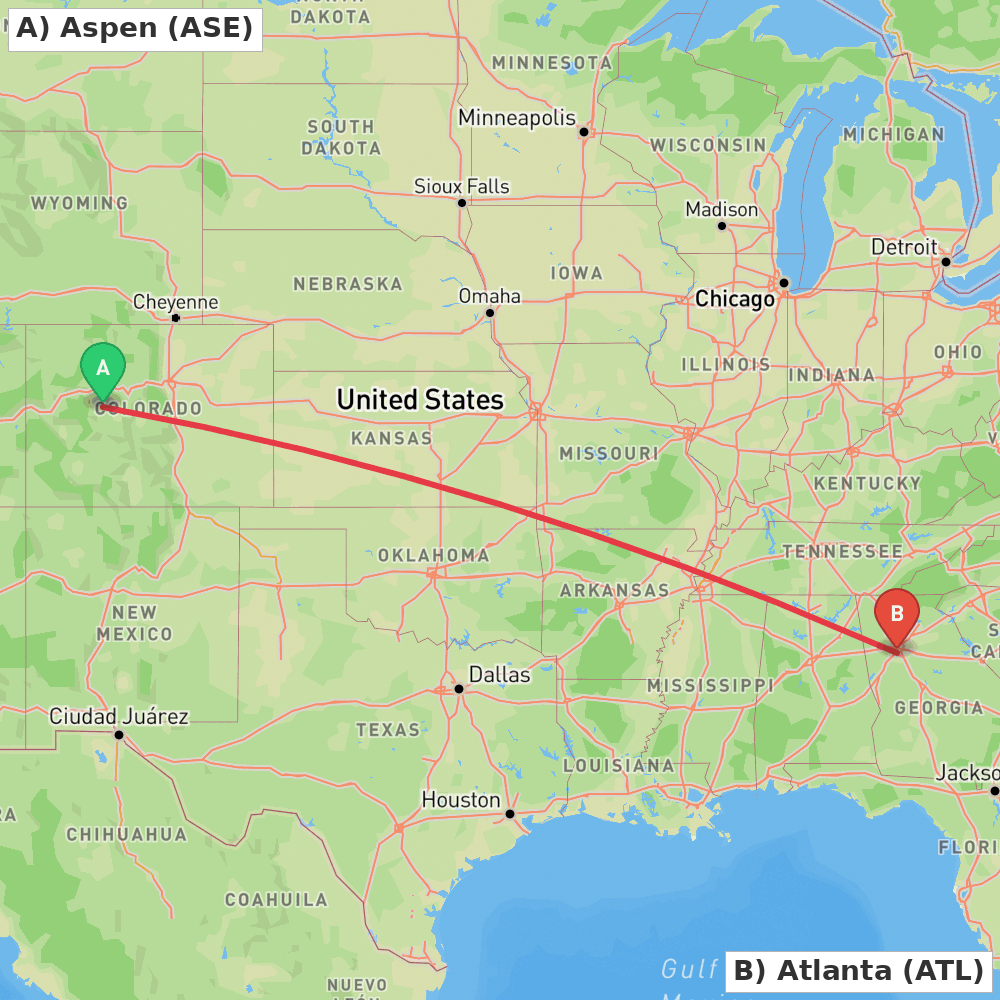Flight route map from Aspen to Atlanta