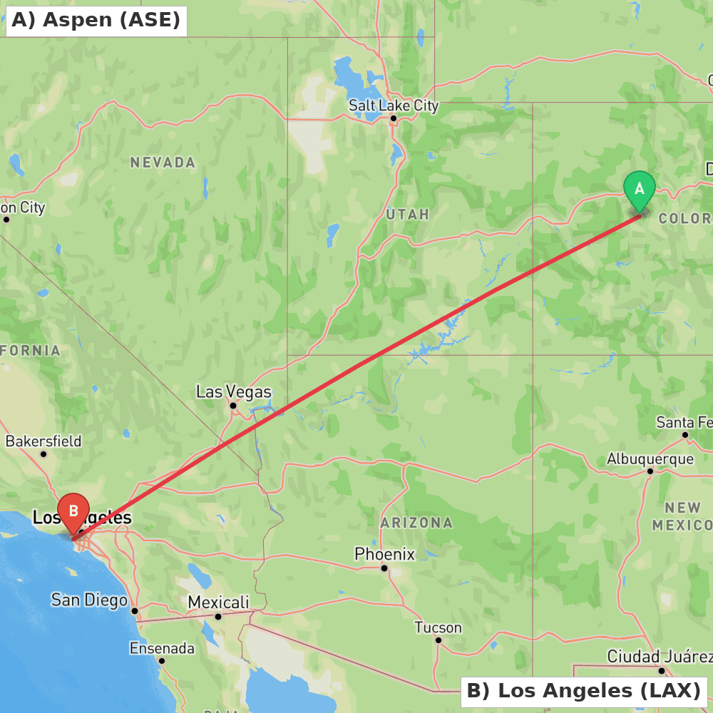 Flight route map from Aspen to Los Angeles
