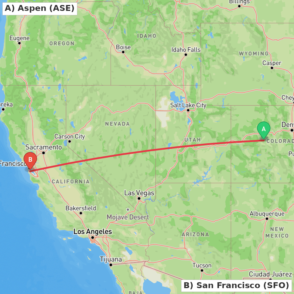 Flight route map from Aspen to San Francisco