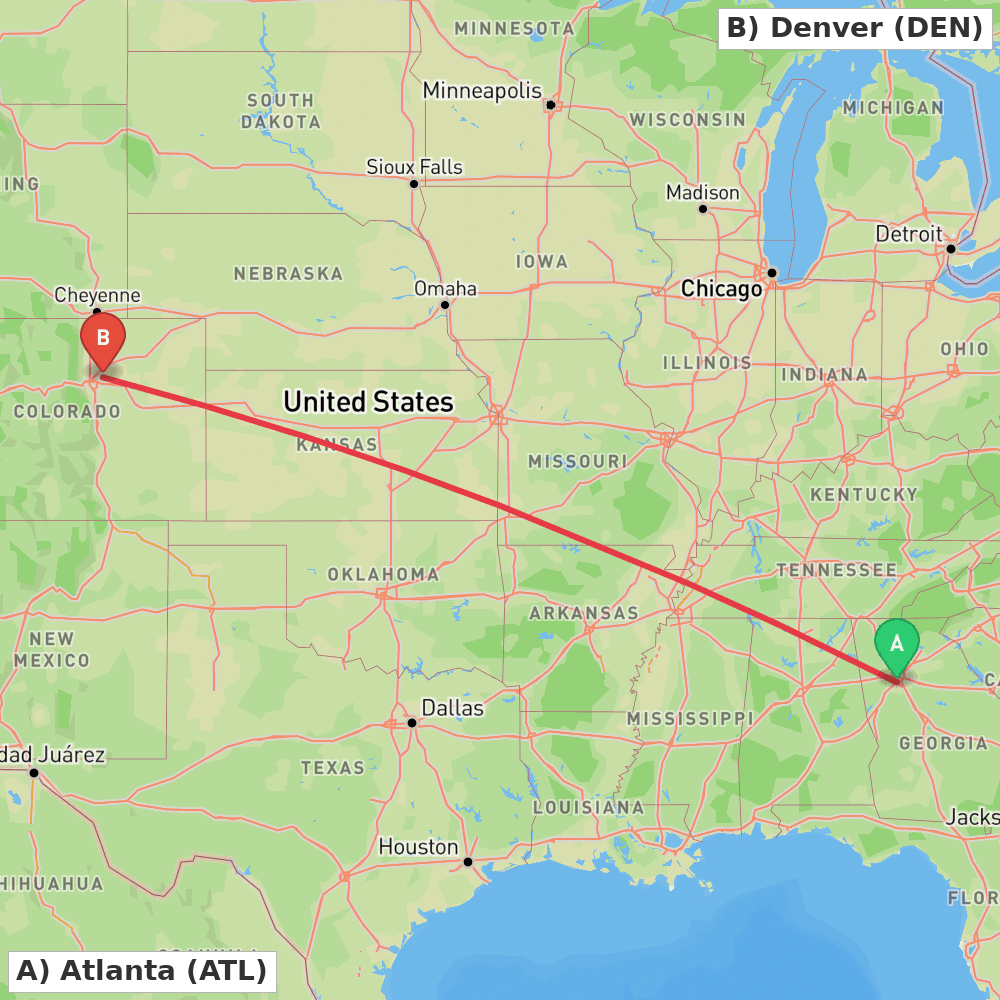 Flight route map from Atlanta to Denver