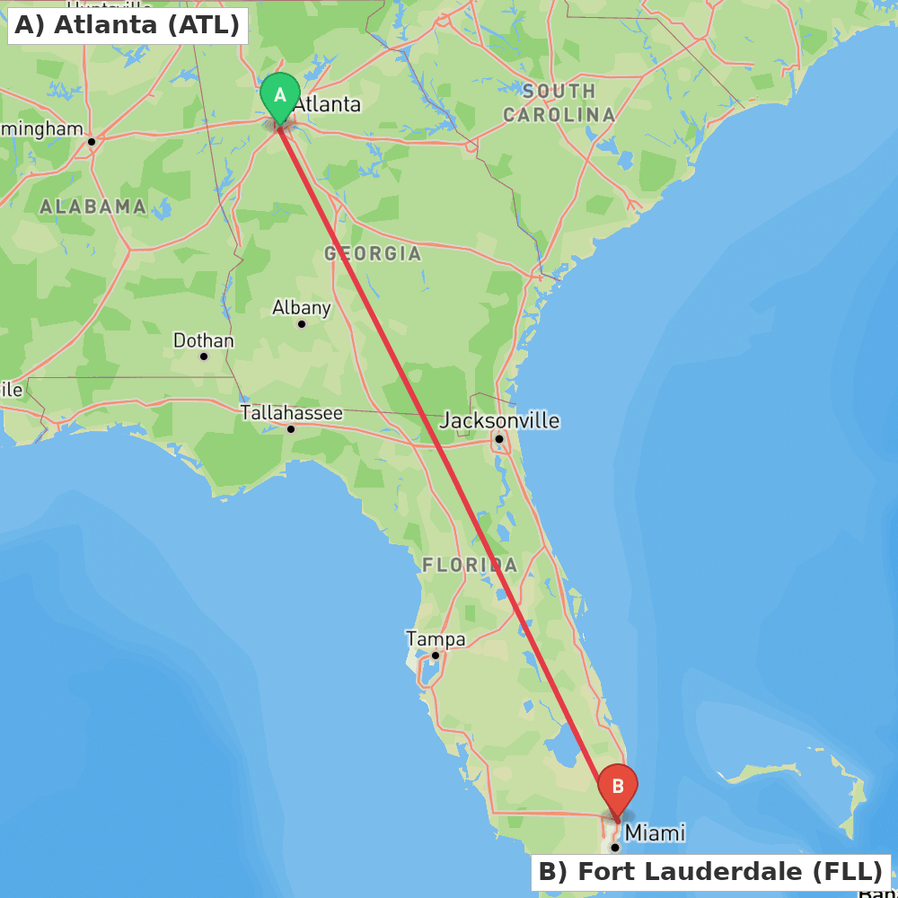 Flight route map from Atlanta to Fort Lauderdale