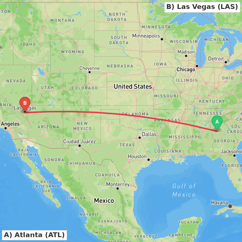 Flight route map from Atlanta to Las Vegas