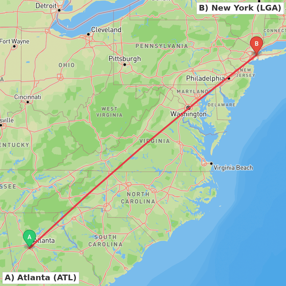 Flight route map from Atlanta to New York