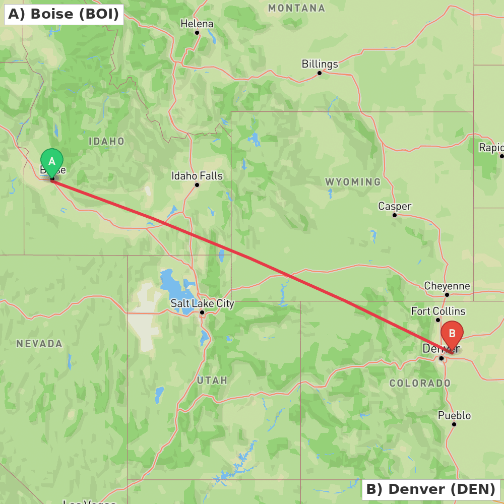 Flight route map from Boise to Denver