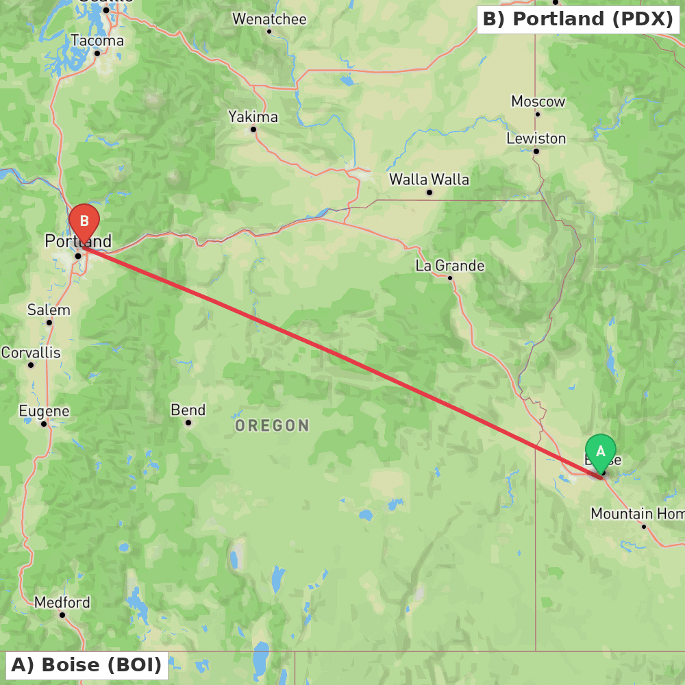 Flight route map from Boise to Portland