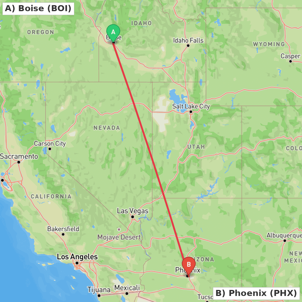 Flight route map from Boise to Phoenix