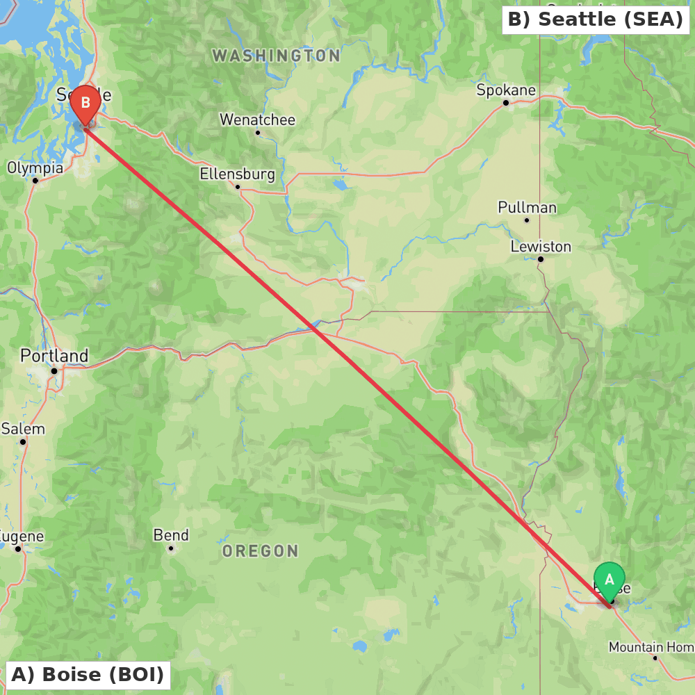 Flight route map from Boise to Seattle
