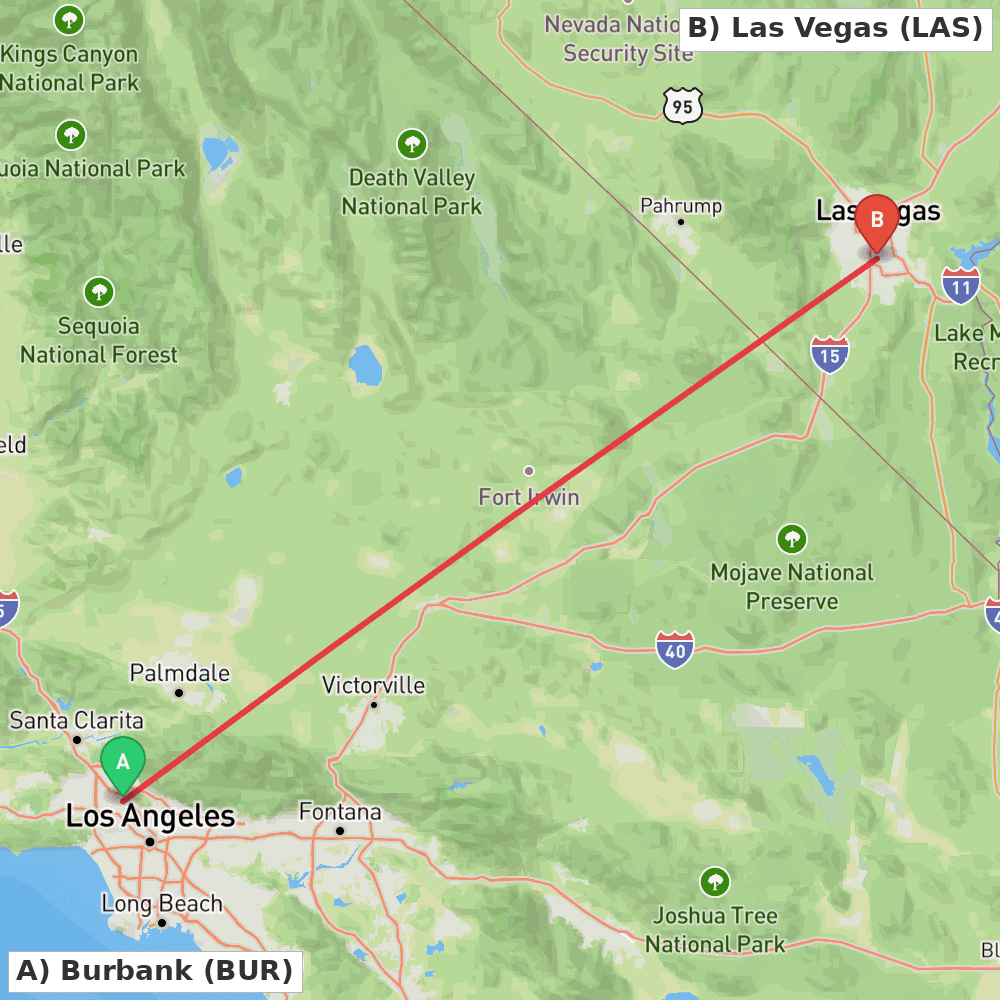 Flight route map from Burbank to Las Vegas