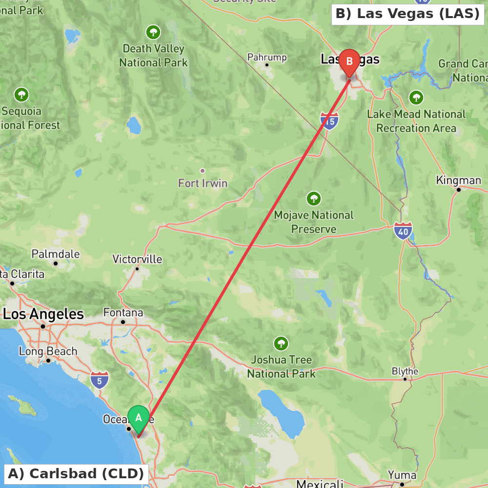 Flight route map from Carlsbad to Las Vegas