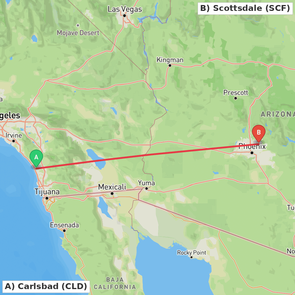 Flight route map from Carlsbad to Scottsdale
