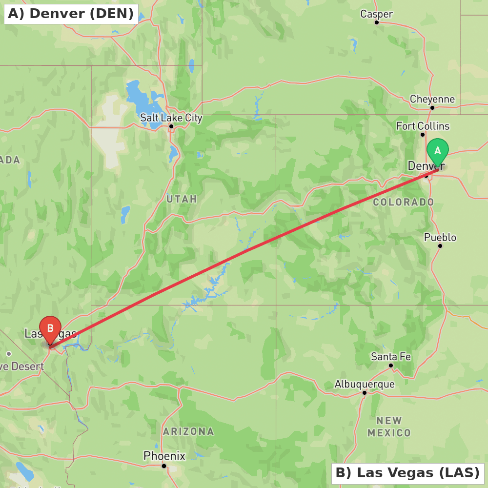 Flight route map from Denver to Las Vegas