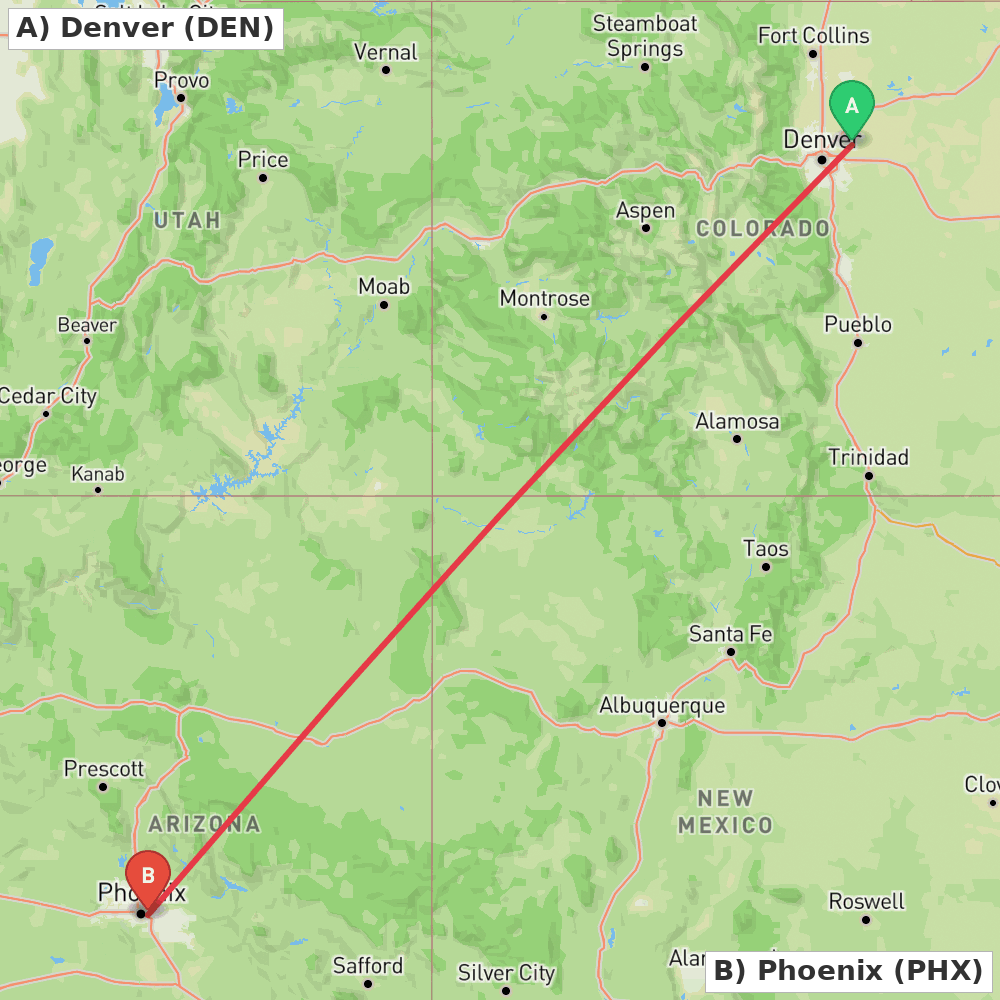 Flight route map from Denver to Phoenix