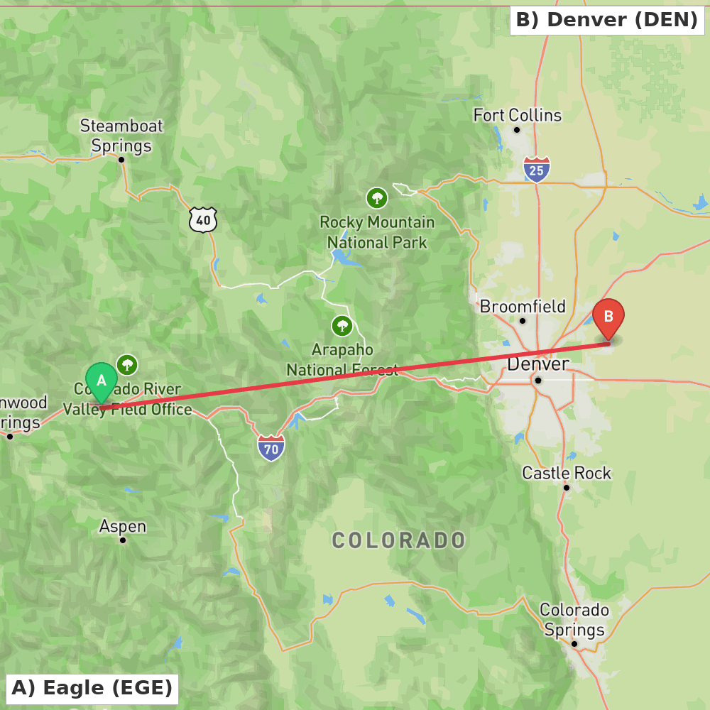 Flight route map from Eagle to Denver