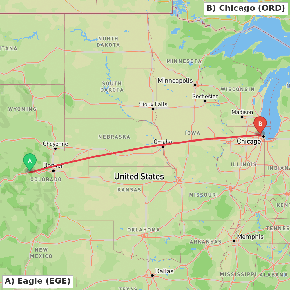 Flight route map from Eagle to Chicago