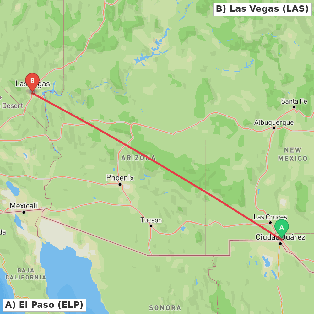 Flight route map from El Paso to Las Vegas