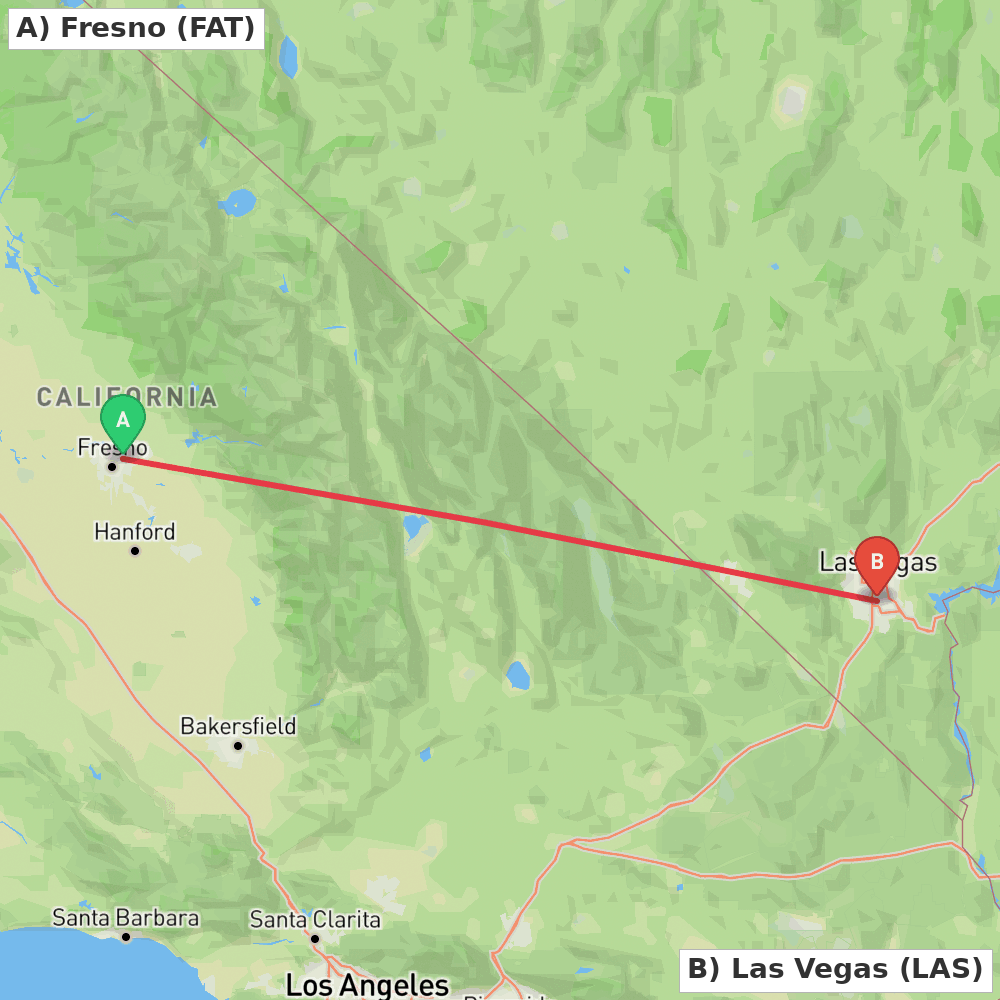 Flight route map from Fresno to Las Vegas